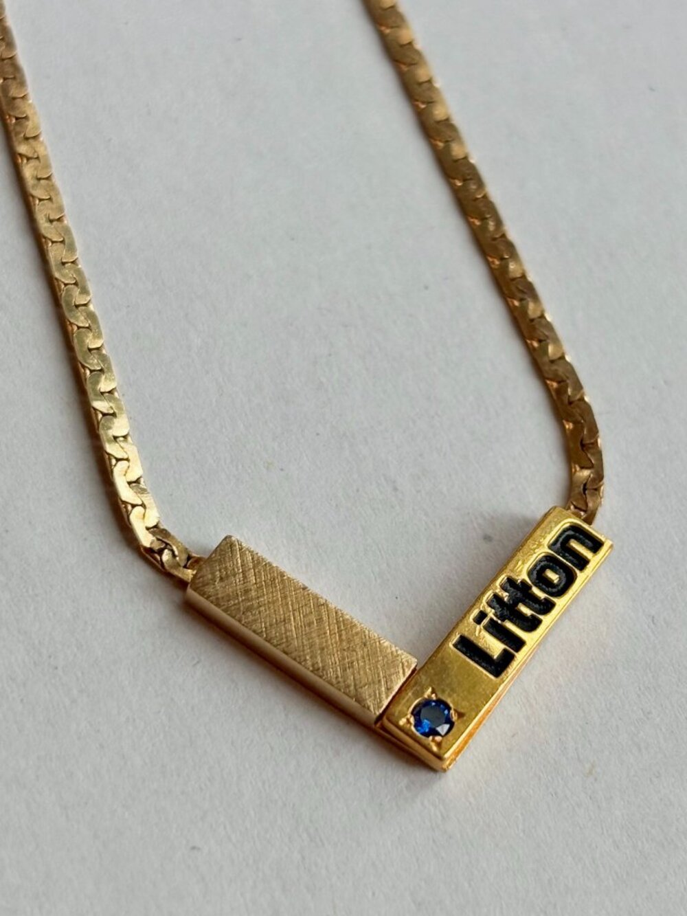 Vintage Jostens Litton Industries Corporate Award Necklace - Gold + Sapphire